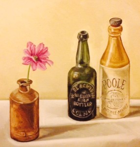 Bottles and pink flower 2014